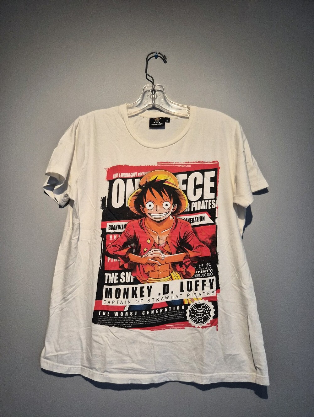 One Piece White T-Shirt With Graphics | Size Medium